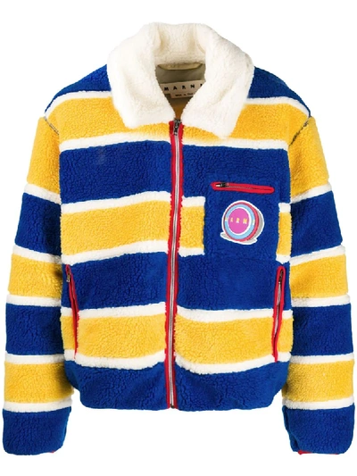 Shop Marni Striped Fleece Jacket In Blue