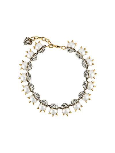 Shop Gucci Spike-embellished Pearl Necklace In Neutrals