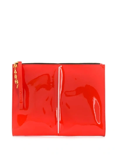 Shop Marni Patent Clutch Bag In Red