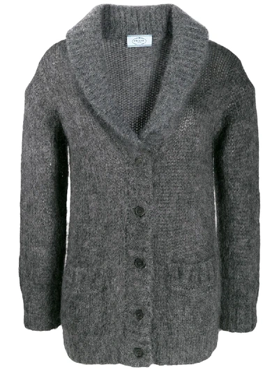 Shop Prada V-neck Chunky Knit Cardigan In Grau