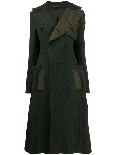 Shop Yohji Yamamoto Flared Pannelled Coat In Verde