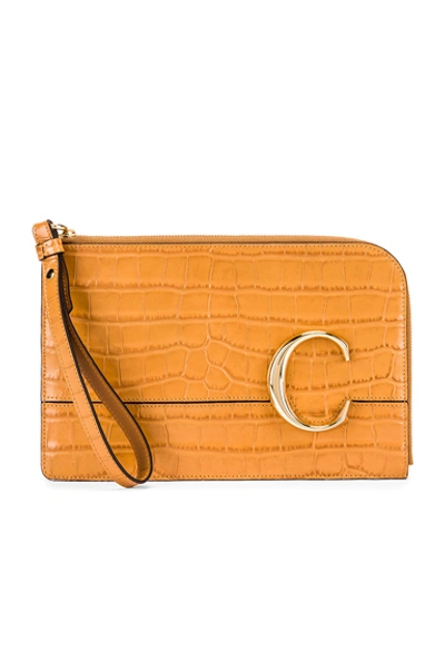 Shop Chloé C Croc Embossed Pouch In Autumnal Brown