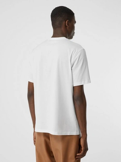 Shop Burberry Tape Print Cotton T-shirt In White