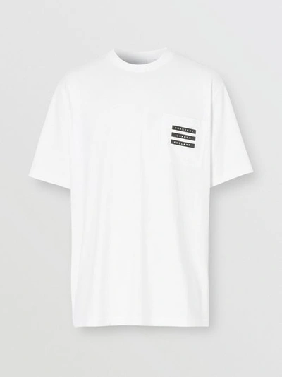 Shop Burberry Tape Print Cotton T-shirt In White