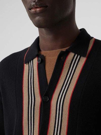 Shop Burberry Icon Stripe Trim Wool Cashmere Cardigan In Black