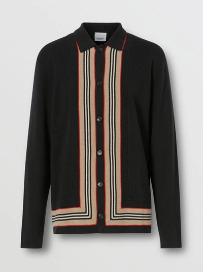 Shop Burberry Icon Stripe Trim Wool Cashmere Cardigan In Black