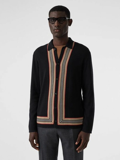 Shop Burberry Icon Stripe Trim Wool Cashmere Cardigan In Black