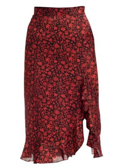 Shop Maje Javie Floral Flounce Skirt In Red