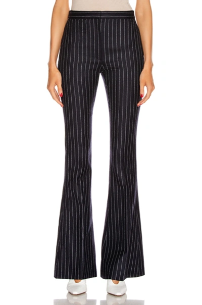 Shop Alexander Mcqueen Pinstripe Sharp Flare Pant In Navy & Ivory