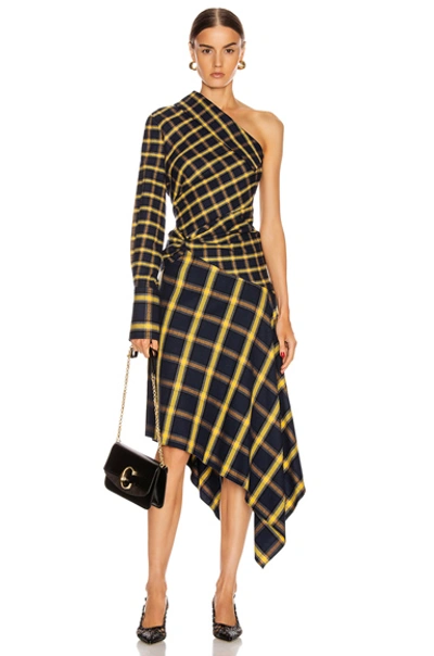 Shop Monse Asymmetrical Patchwork Dress In Midnight & Yellow