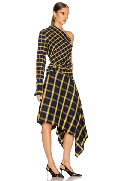 Shop Monse Asymmetrical Patchwork Dress In Midnight & Yellow