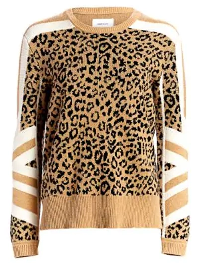 Shop Current Elliott Duvall Leopard Print Sweater In Camel Black