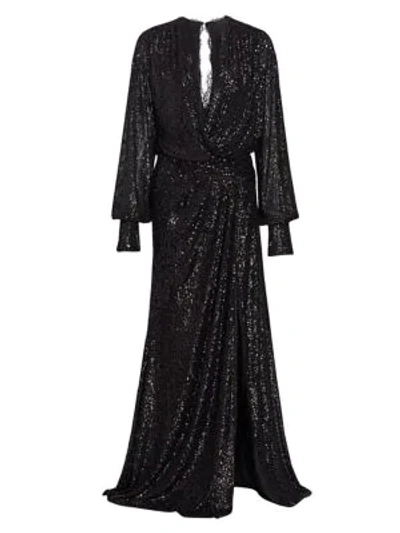 Shop Jonathan Simkhai Sequin Embellished Draped Slit Gown In Black Combo