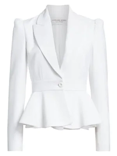 Shop Michael Kors Puff-shoulder Peplum Jacket In Optic White