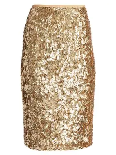 Shop Michael Kors Sequin Embroidered Pencil Skirt In Nude Gold