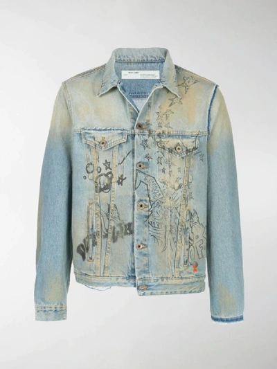 Shop Off-white Distressed Denim Jacket In Blue