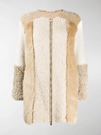Shop Stella Mccartney Faux Fur Patchwork Coat In Neutrals
