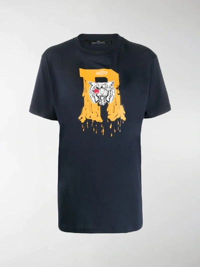 Shop Rokh Tiger Logo Print T-shirt In Blue