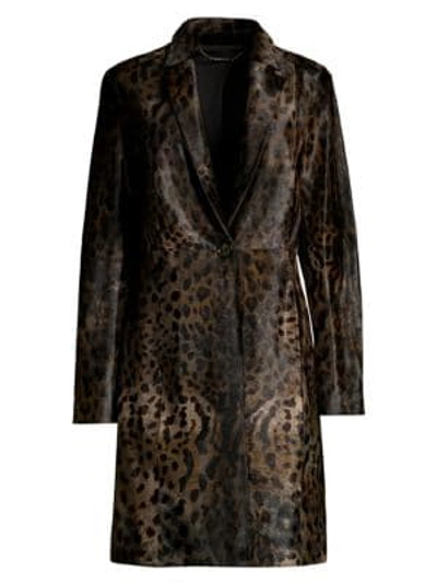 Shop Elie Tahari Angelina Leopard-print Calf Hair Coat In Truffle Multi