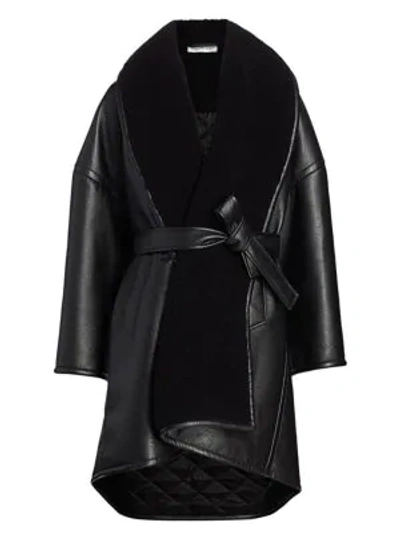 Shop Balenciaga Faux Leather & Faux Shearling Wrap Coat In Noir