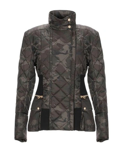 Shop Balmain Synthetic Down Jackets In Military Green