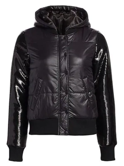 Shop Generation Love Drexler Sequin Sleeve Puffer Jacket In Black
