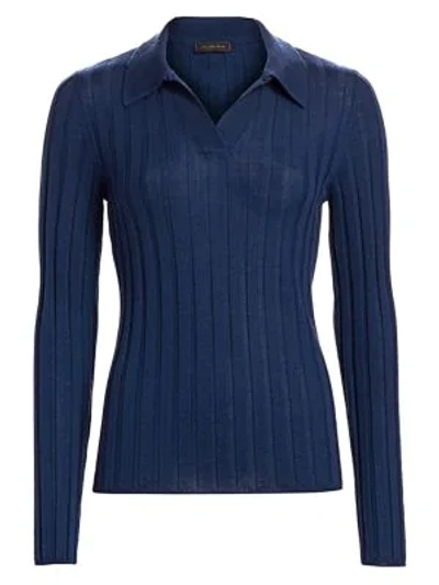 Shop Saks Fifth Avenue Women's Collection Wide Ribbed Polo In Light Navy