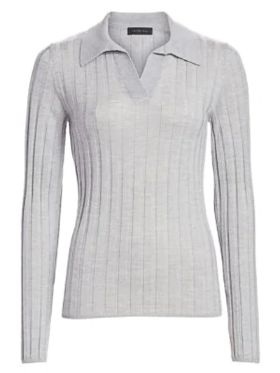 Shop Saks Fifth Avenue Wide Ribbed Polo In Light Frost Heather