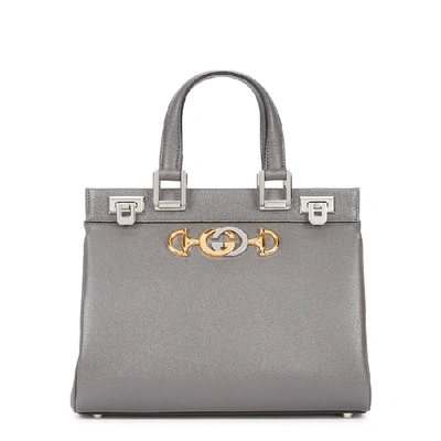 Shop Gucci Zumi Small Leather Top Handle Bag In Grey