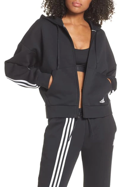 Shop Adidas Originals Must Haves 3-stripes Zip Hoodie In Black/ White