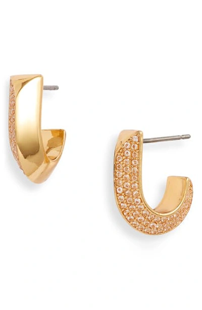 Shop Kate Spade Raise The Bar Small Pave Huggie Hoop Earrings In Clear/ Gold