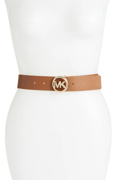 Shop Michael Kors Reversible Leather Belt In Luggage Patchwork Brown