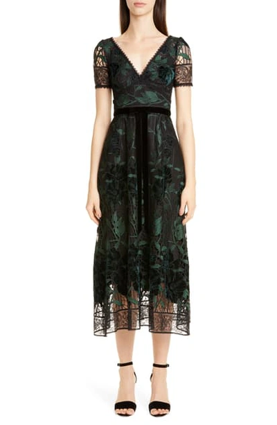 Shop Marchesa Notte Floral Embroidered Lace Dress In Black