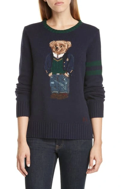 Shop Polo Ralph Lauren Bear Wool Sweater In Navy Multi