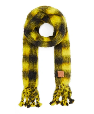 Shop Loewe Mohair-blend Check Scarf In Yellow