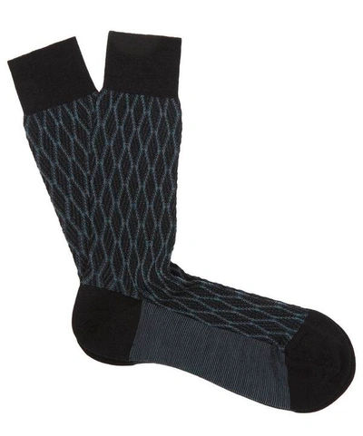Shop Pantherella Theberton Diamond Wool-blend Socks In Black