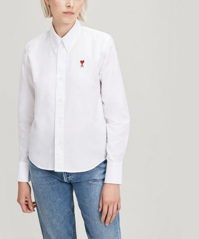 Shop Ami Alexandre Mattiussi Ami De Coeur Cotton Oxford Shirt In White
