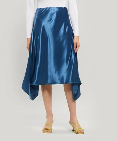 Shop Sies Marjan Darby Asymmetric Satin Midi Skirt In Air Force Blue