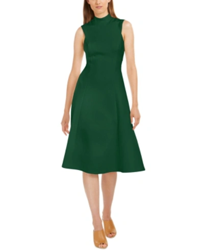 Shop Calvin Klein Mock-neck Fit & Flare Dress In Malachite