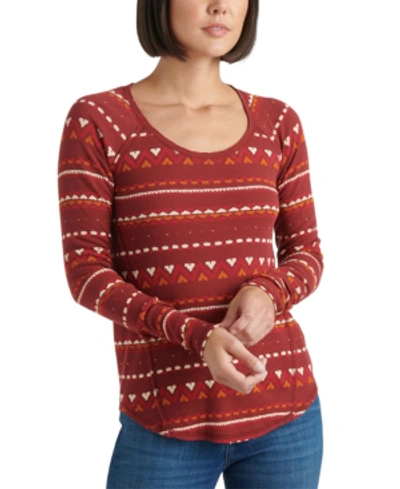 Lucky Brand Fair Isle Pattern Cotton Thermal Top In Red Multi