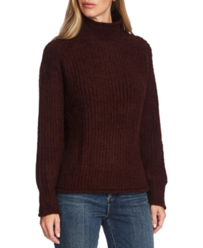 Shop Vince Camuto Mixed-stitch Mock-neck Sweater In Port