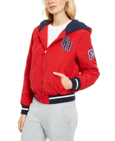 Shop Tommy Hilfiger Sport Varsity Hoodie Jacket In Rich Red