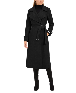 calvin klein belted wrap coat black