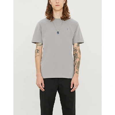 Shop Allsaints Men's Flint Grey Brace Crewneck Cotton-jersey T-shirt