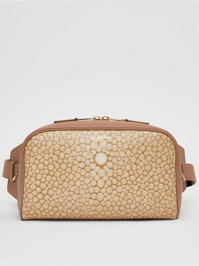 Shop Burberry Fish-scale Print And Leather Cube Bum Bag In Light Sand