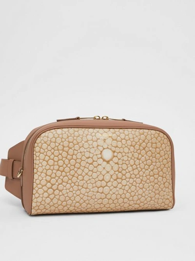 Shop Burberry Fish-scale Print And Leather Cube Bum Bag In Light Sand