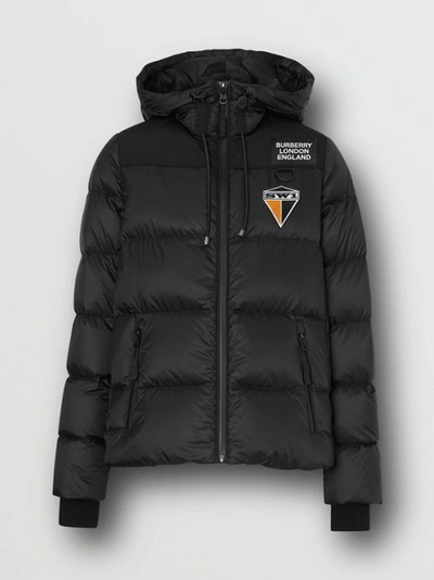 Shop Burberry Logo Graphic Hooded Puffer Jacket In Black