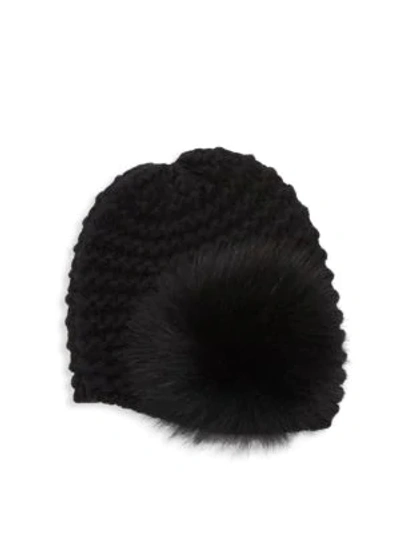 Shop Raffaello Bettini Fur Pom Pom Chain Knit Cashmere Cloche Hat In Black