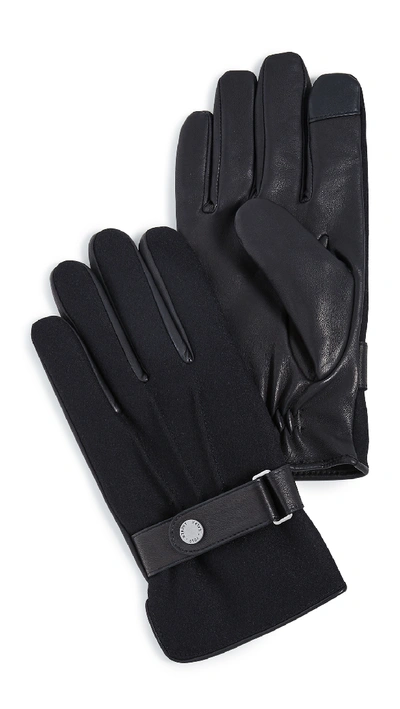 Shop Polo Ralph Lauren Wool Melton Hybrid Gloves In Black