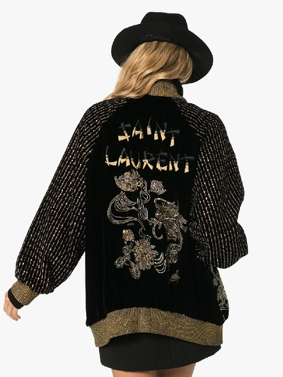Shop Saint Laurent Embellished Bomber Jacket In Black